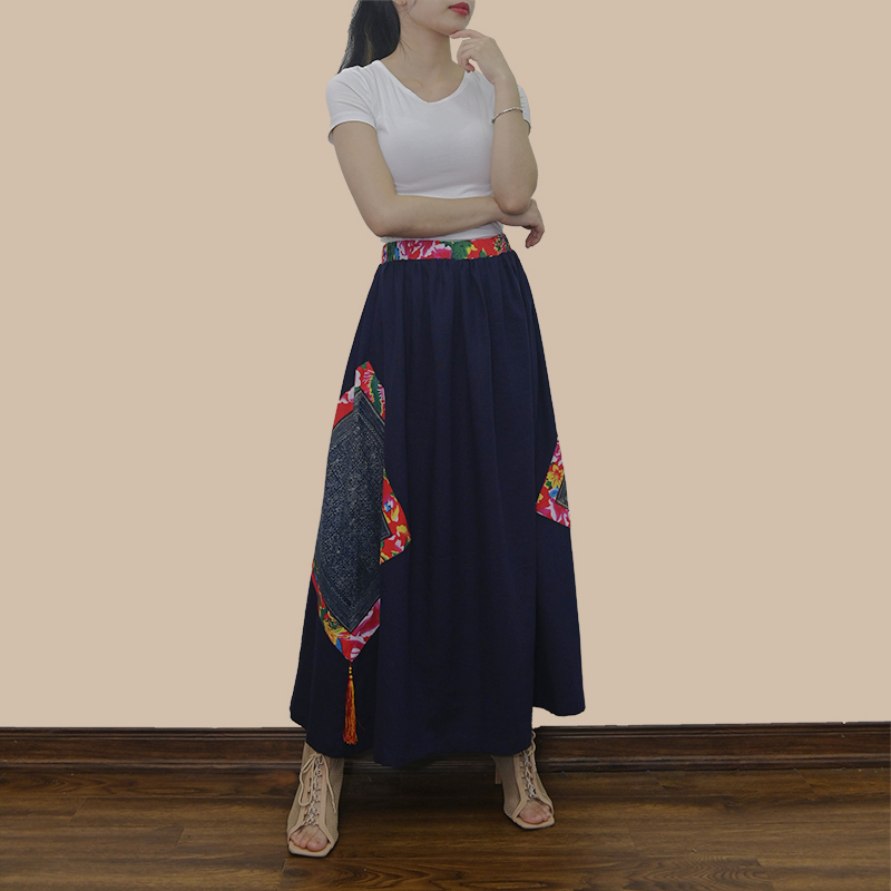 Vintage Linen skirt with unique pattern from the H'mong tribe 